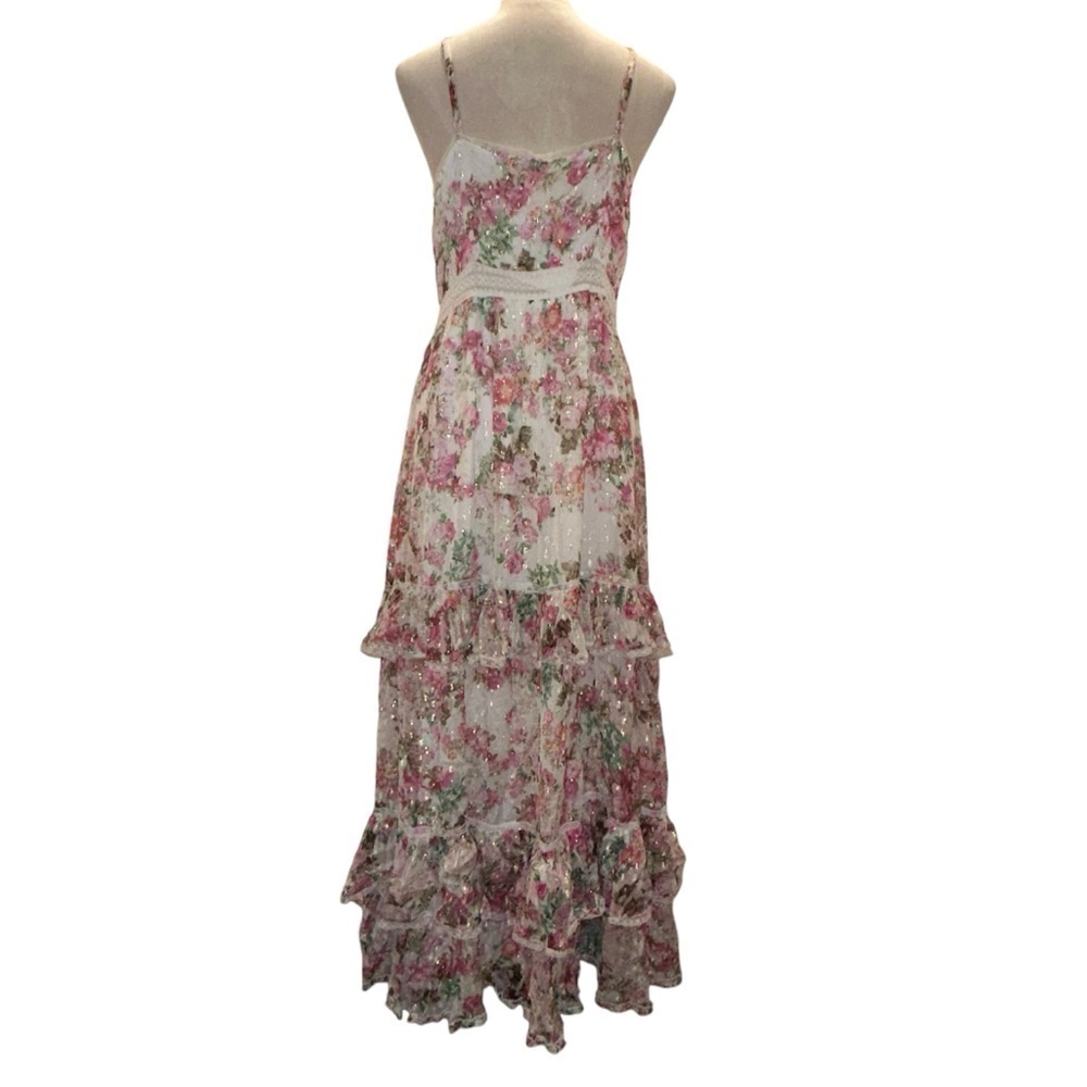 Rococo Sand Vie Pink Cream Tiered Chiffon Ruffled Maxi Dress Large L - Picture 6 of 16